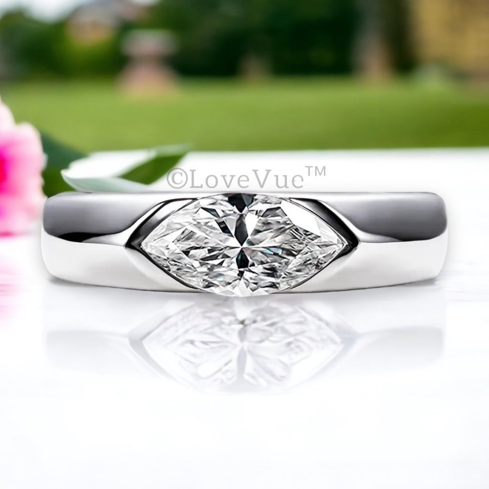 Certified 1ct. t.w. Diamond Moissanite Marquise Cut Unisex Engagement Ring VVS1